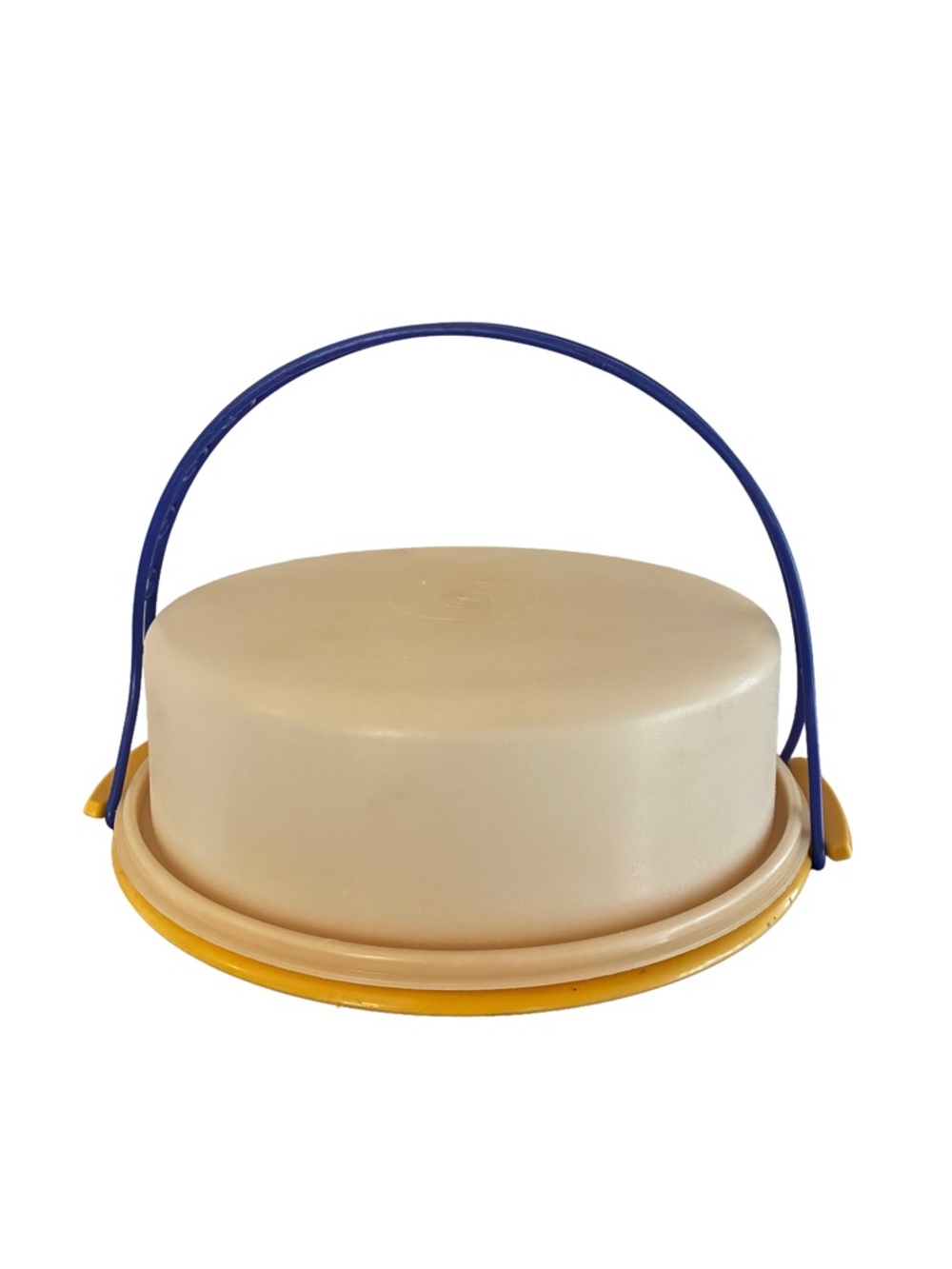 Tupperware Vintage Cake Carrier 719-4 Pie Taker Harvest Gold Blue Handle